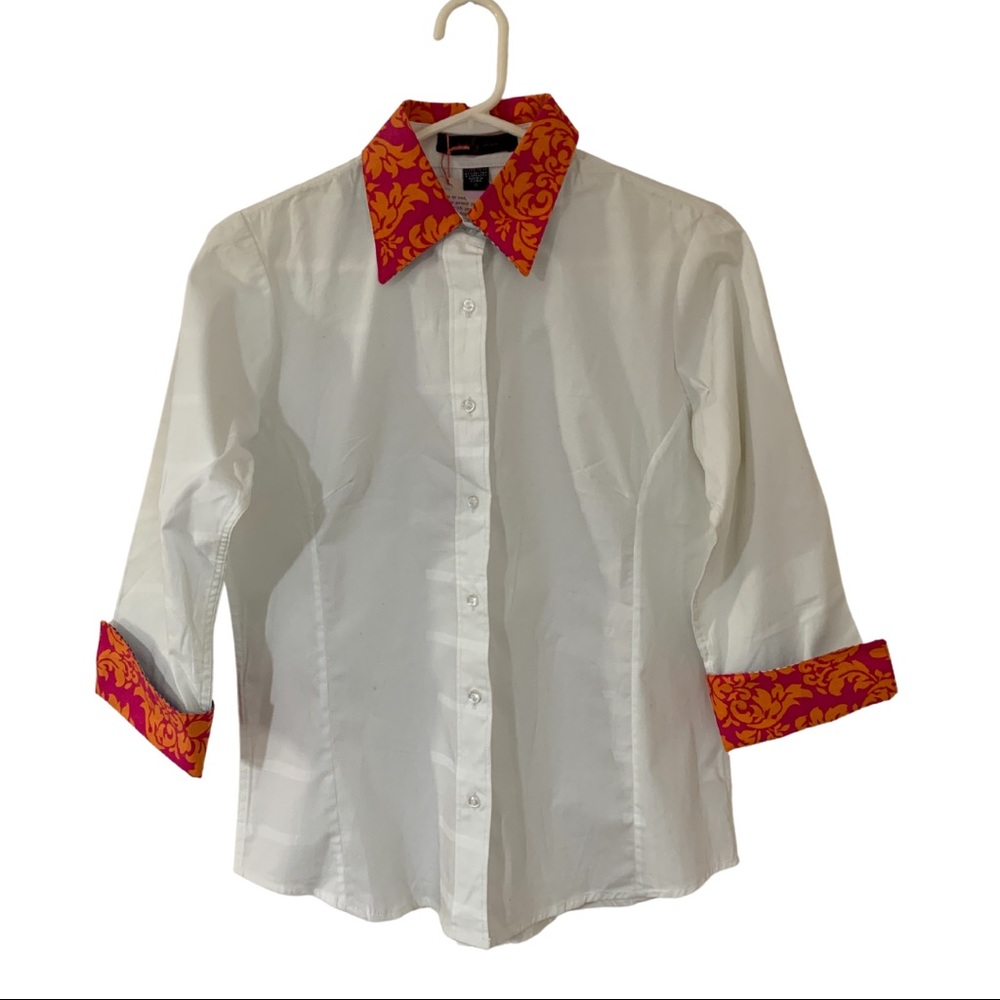 NWT Pearly Vine 3/4 Bell Sleeve Gingham Plaid w/Floral Trim Collar Women’s Sz S